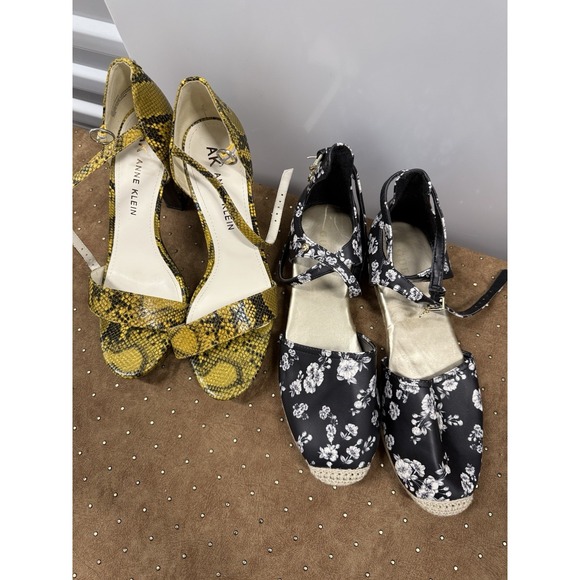 Women's Strappy Dress Shoes Anne Klein Snake Print Block Heel‎ & Guess US 10 Lot - Picture 1 of 6
